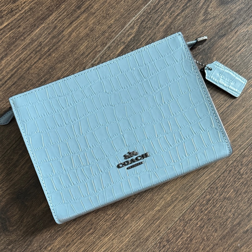 FINAL MARKDOWN! Coach Slim Crossbody in Light Blue Croc-Embossed Leather